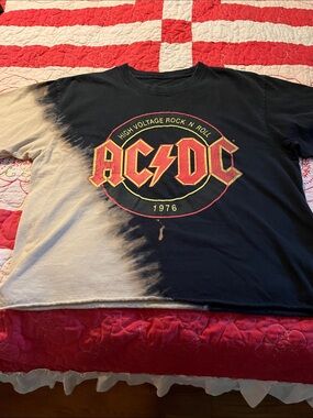AC/DC Black Tee with Red & Yellow Logo and Bleached White Fade